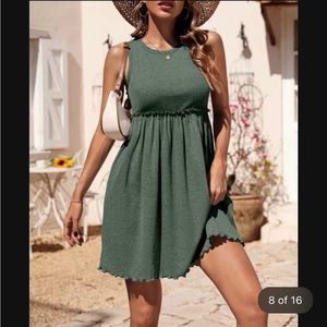 Knitted Ribbed pleated tank dress - green